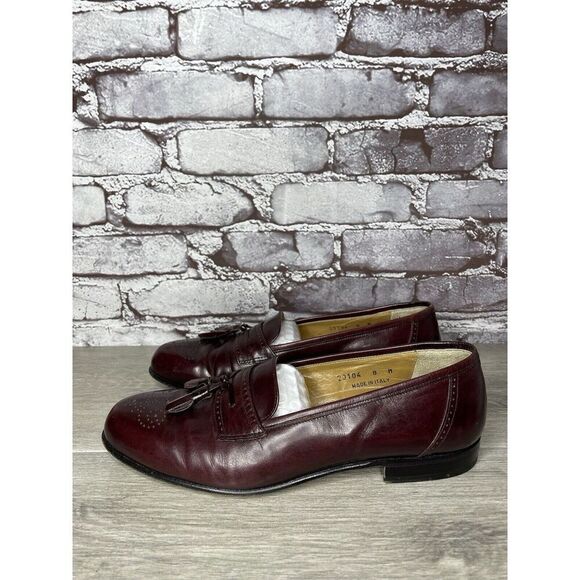 Stamati Mastroianni Burgundy Leather Wingtip Tassel Loafers Men’s Sz 8M US/41EU - Picture 15 of 16